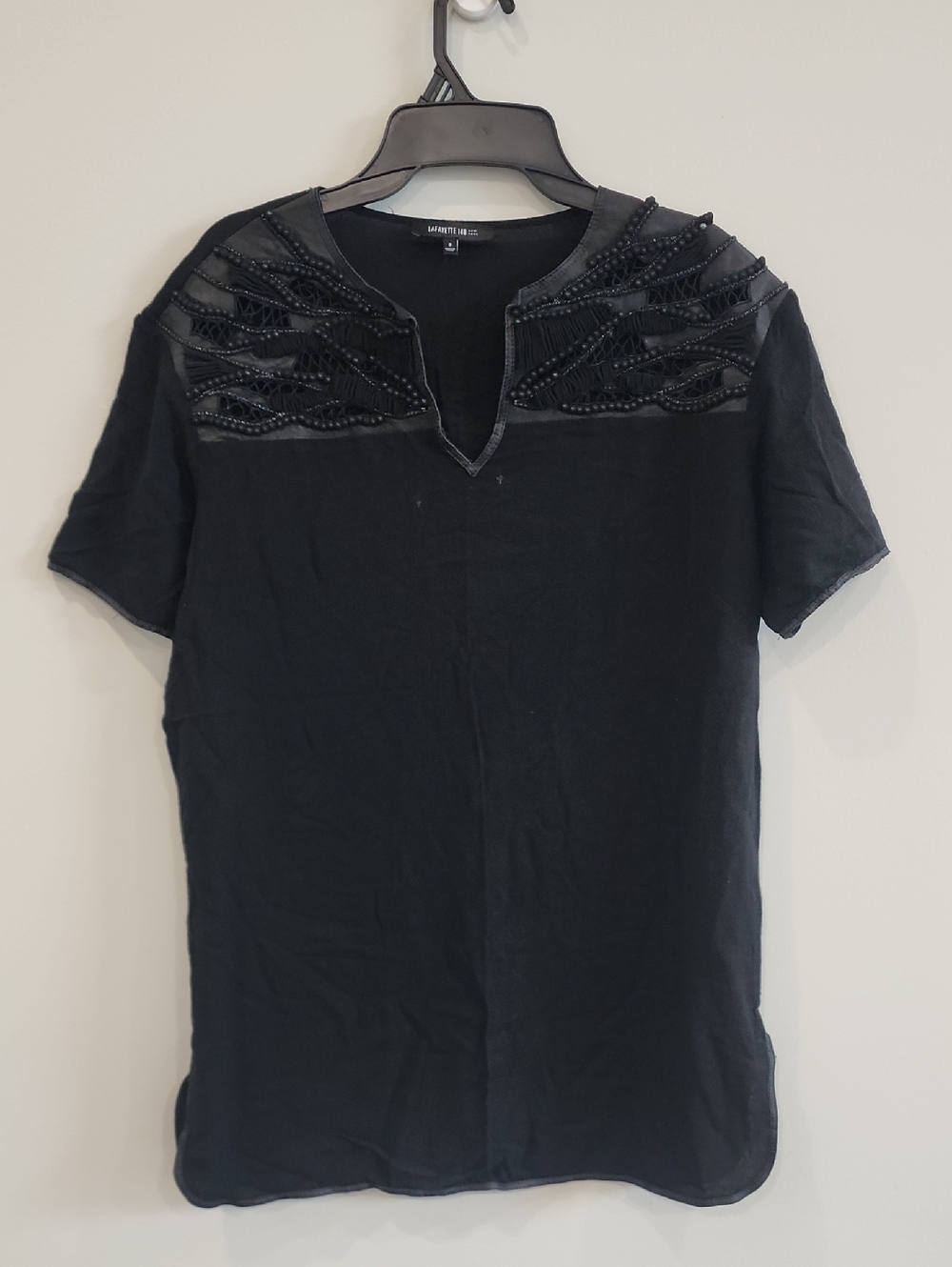 Lafayette 148 New York Black Embellished Short Sleeve Tee